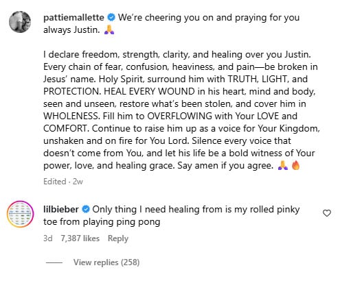 Justin Bieber reacts to mom Pattie Mallete’s appeal for prayers