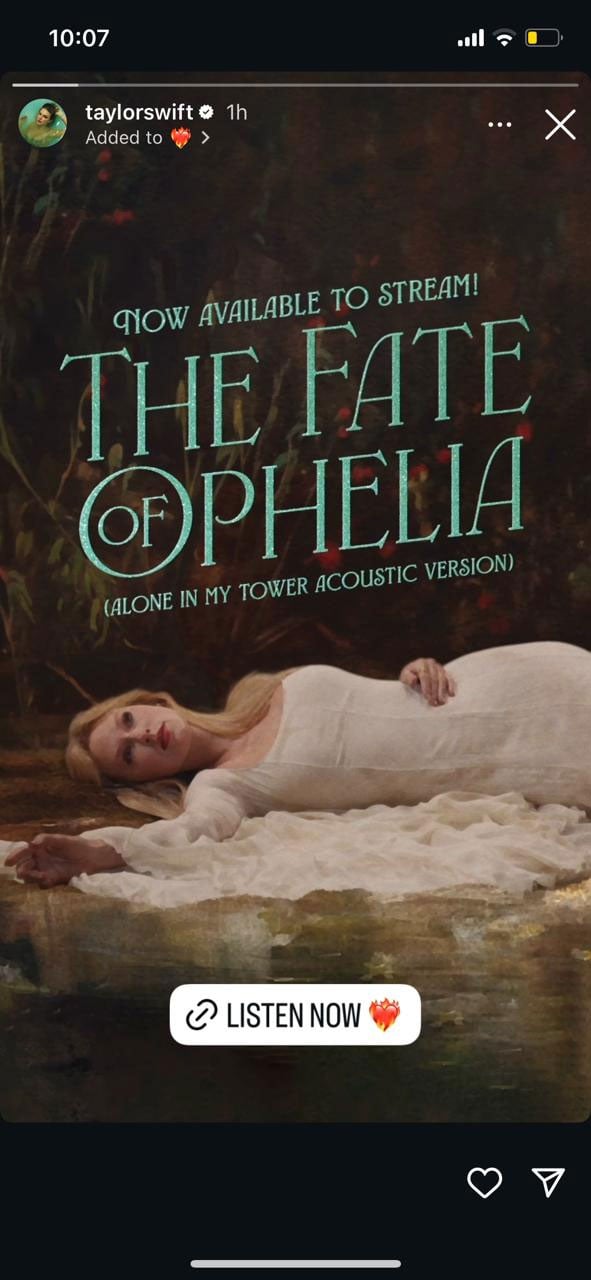 Taylor Swift thrills fans as ‘Fate of Ophelia (Acoustic)’ hits streaming